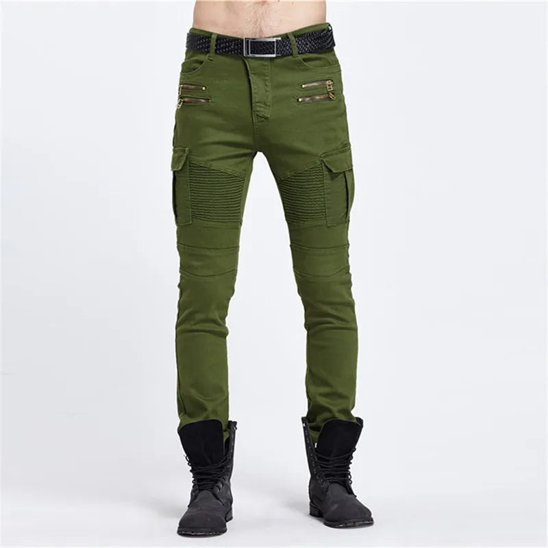 Biker Jeans Punk Style Cargo Pocket Jeans Skinny