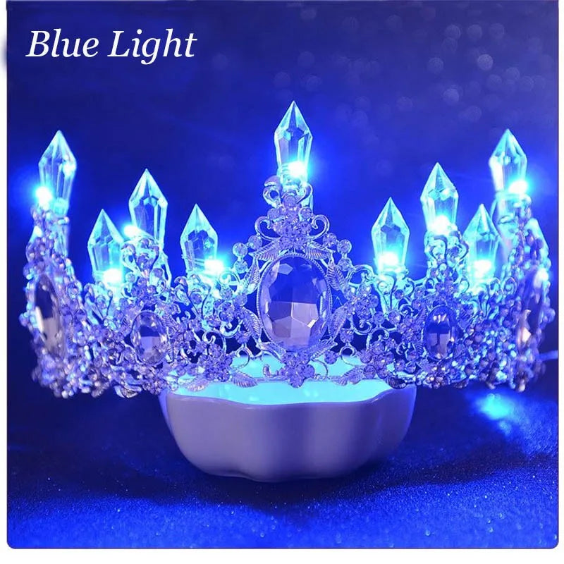 LED Light Crystal Crown Tiaras for Bride Women
