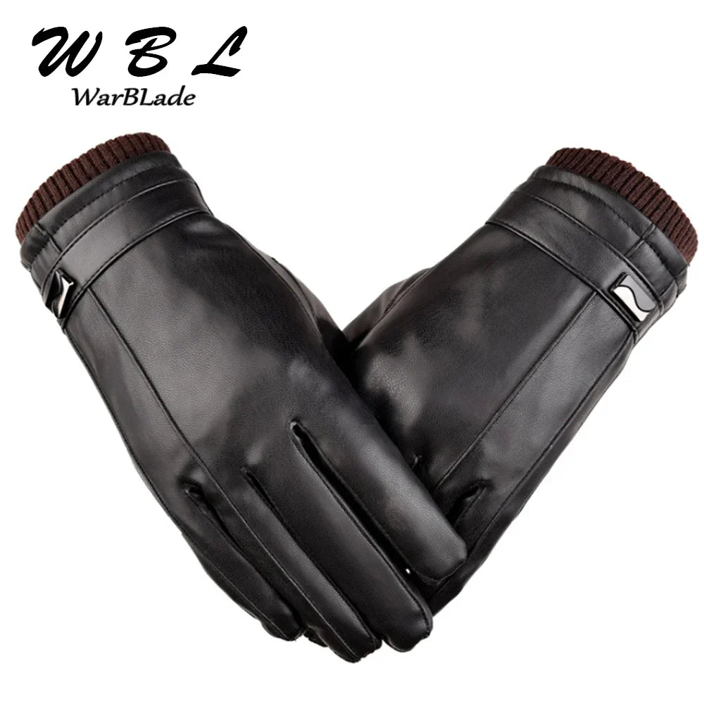 Men's Luxurious PU Leather Winter Driving Warm Gloves