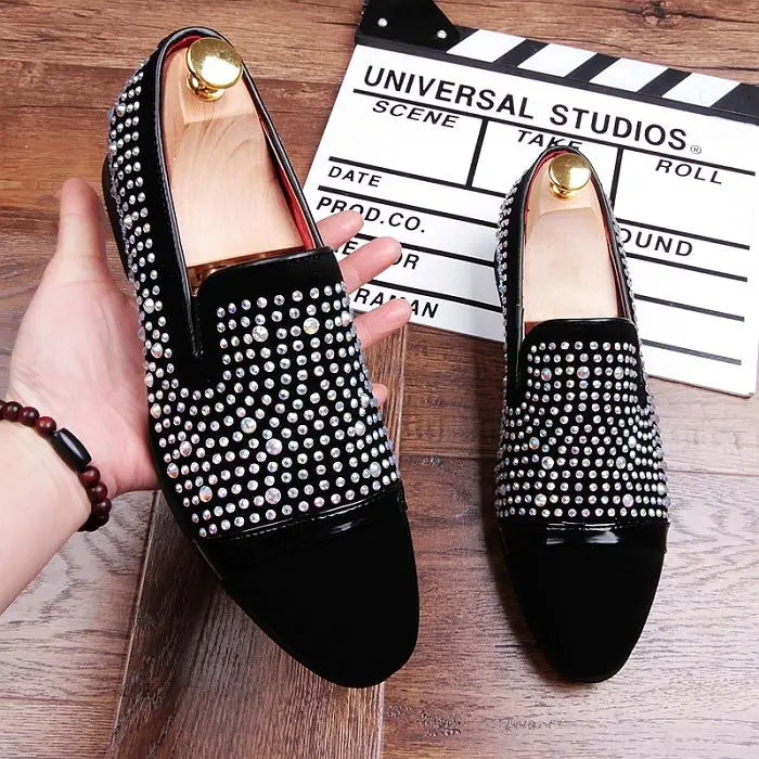 movechain Men's Suede Leather Loafers Mens Casual Embroidery