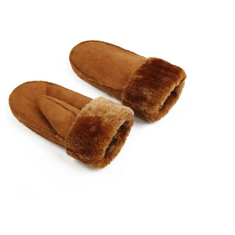 Mens Womens Faux Sheepskin Leather Gloves Heated Fur