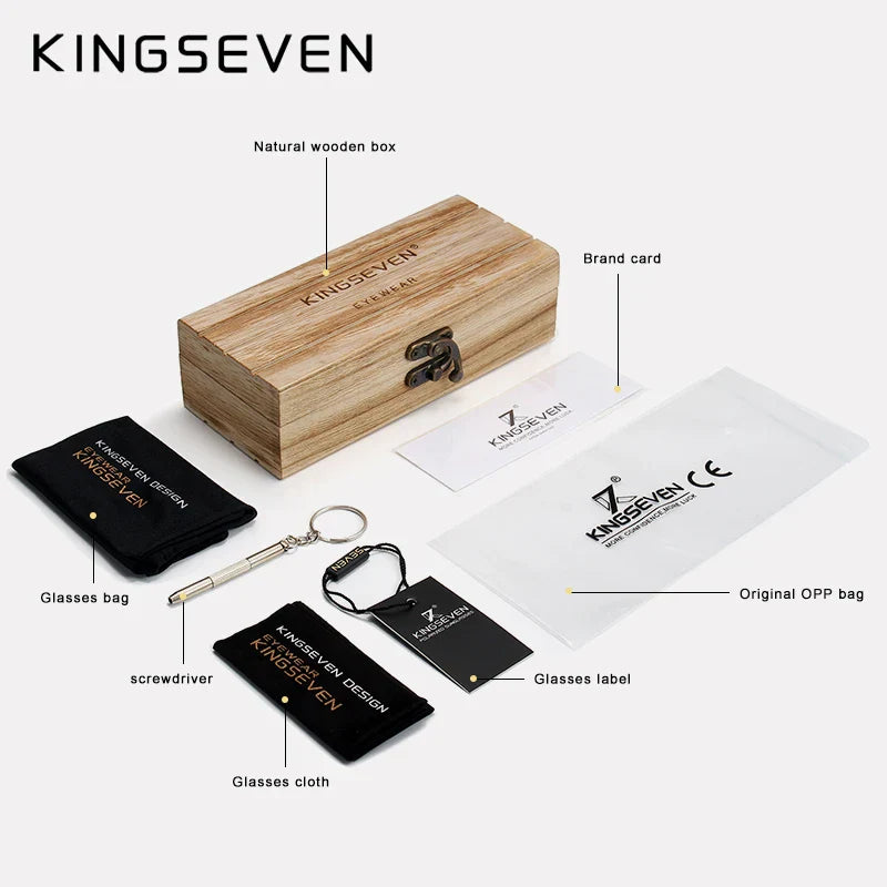 KINGSEVEN Sunglasses For Men UV400 Polarized Women’s Eyeglass Frame Natural Wood Fashion Sun Glasses Protection Eyewear