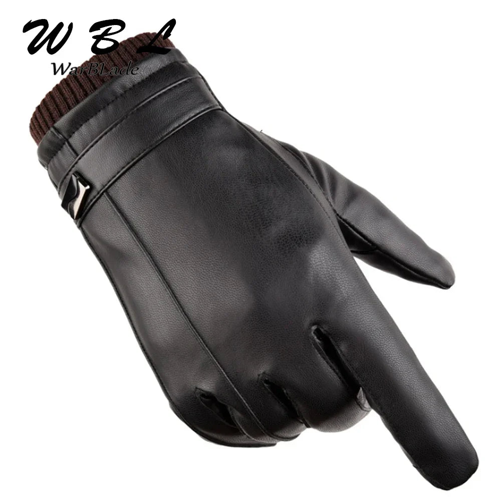 Men's Luxurious PU Leather Winter Driving Warm Gloves
