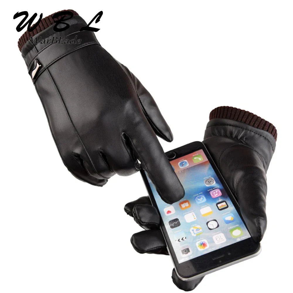 Men's Luxurious PU Leather Winter Driving Warm Gloves