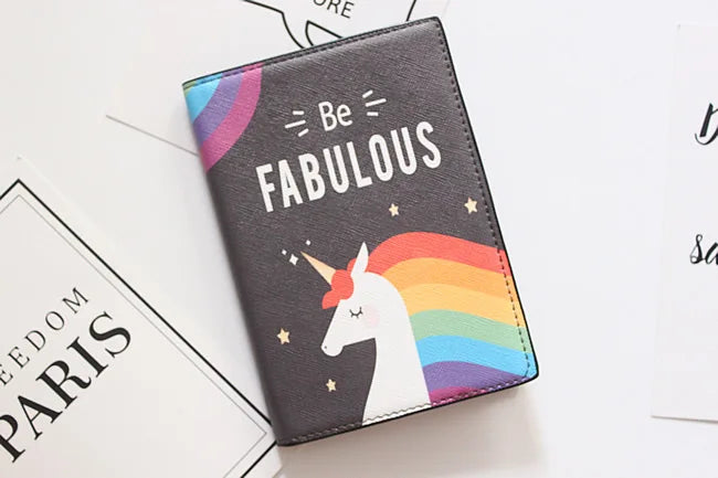 Cute Unicorn Girls Travel Abroad Passport Protection Set Waterproof Passport Holder Card Wallet