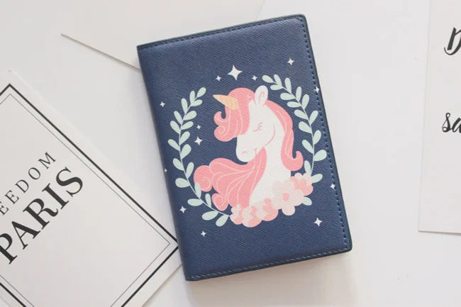 Cute Unicorn Girls Travel Abroad Passport Protection Set Waterproof Passport Holder Card Wallet