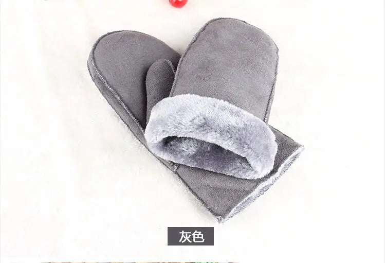 Mens Womens Faux Sheepskin Leather Gloves Heated Fur