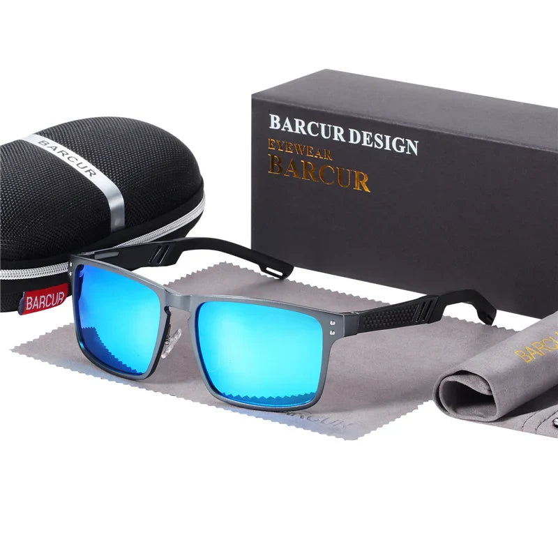 BARCUR Aluminium Magnesium Square Sunglasses Men Polarized Vintage