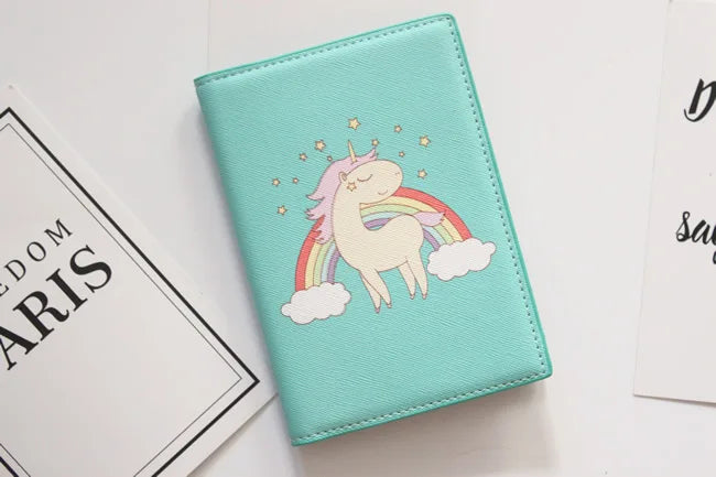 Cute Unicorn Girls Travel Abroad Passport Protection Set Waterproof Passport Holder Card Wallet