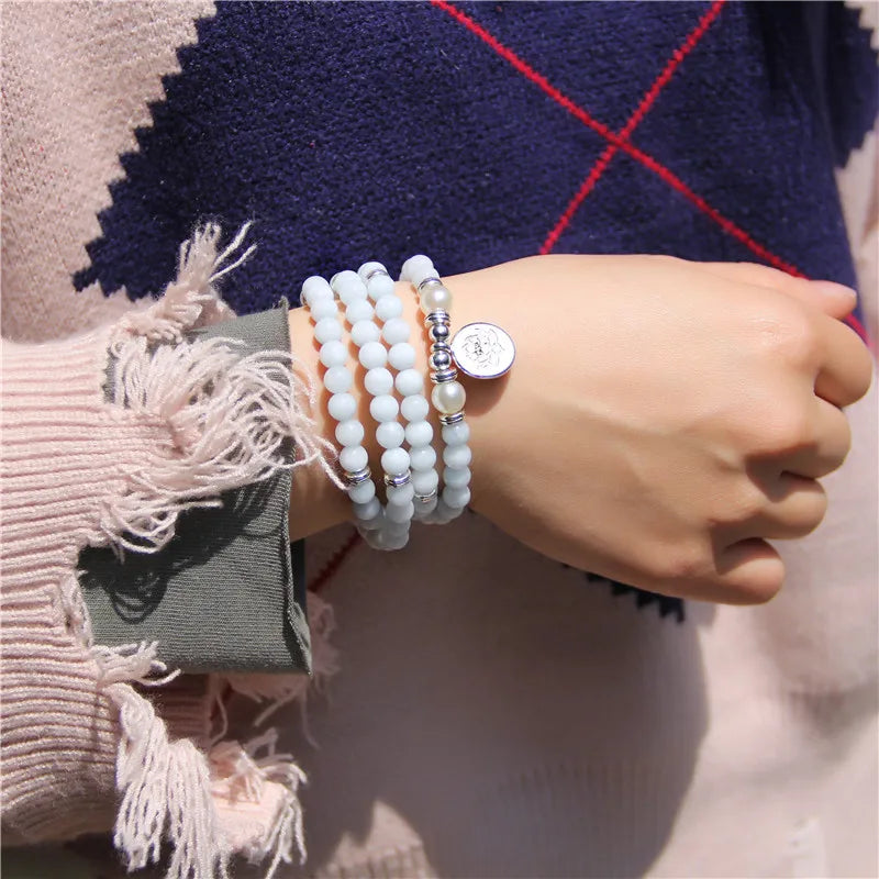 Women Bracelet Natural Stone Bracelet Beads Aquamarin with