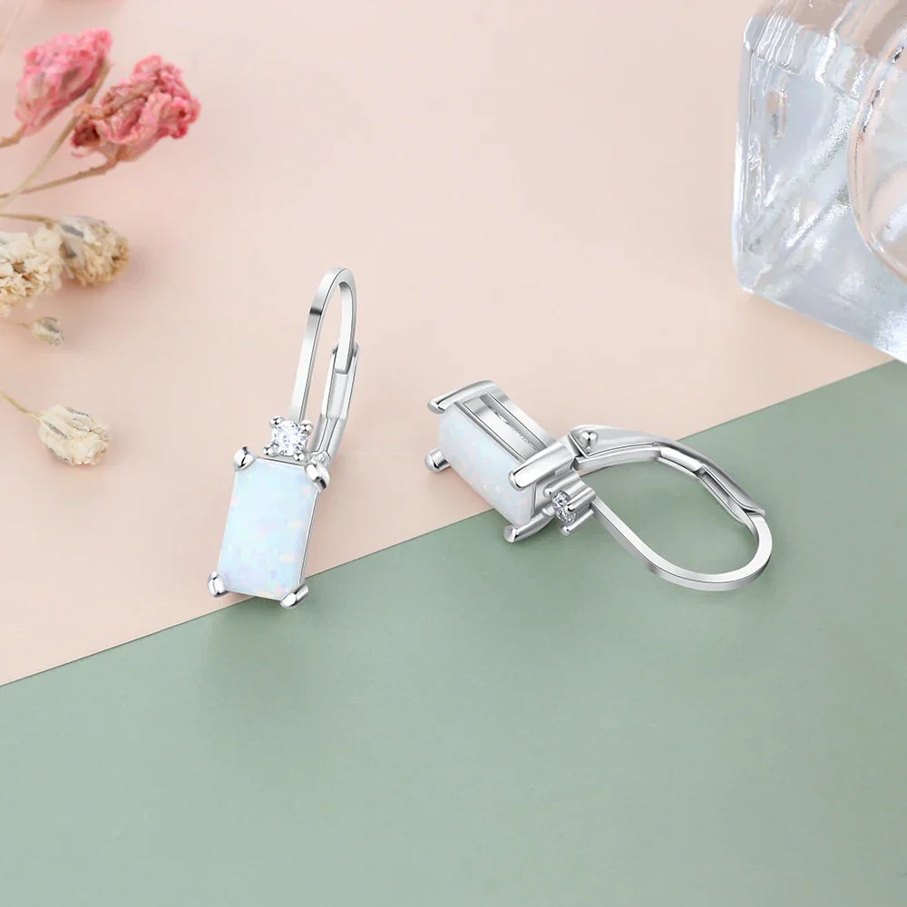 Geometric 925 Sterling Silver Hoop Earrings Rectangular Created