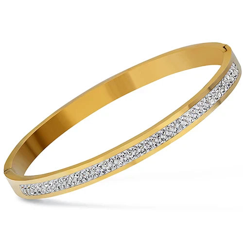 Two Row crystal rhinestone pave stainless steel Open