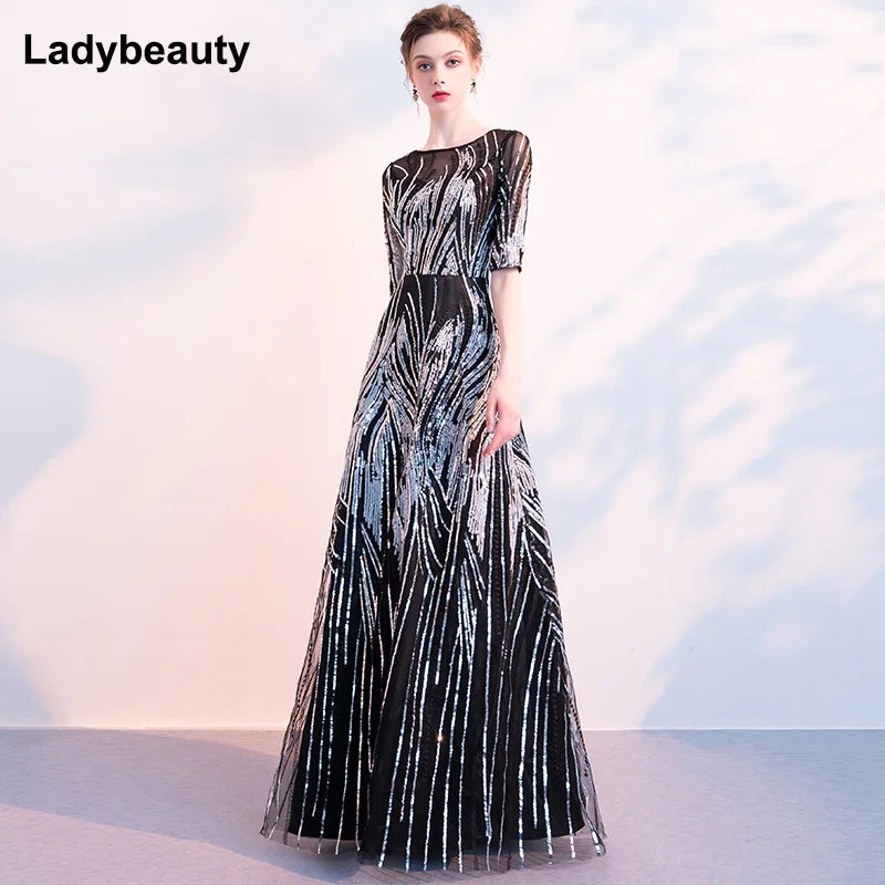 Ladybeauty Evening Dress with Sequins A Line Half