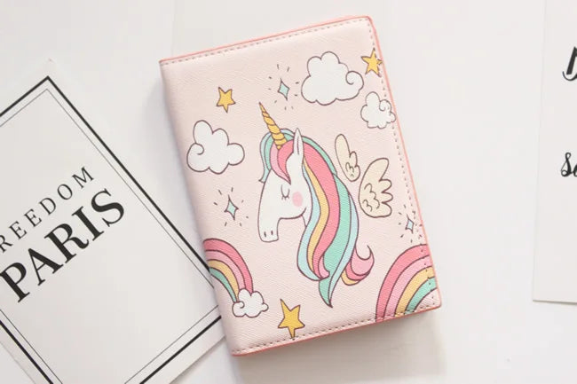 Cute Unicorn Girls Travel Abroad Passport Protection Set Waterproof Passport Holder Card Wallet