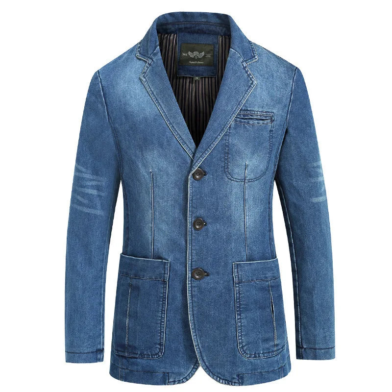 New Mens Denim Blazer Male Suit Jacket Oversized