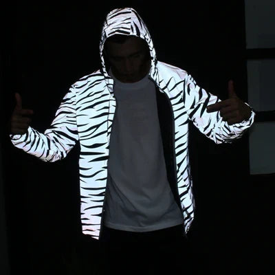 New Men Leopard zebra reflective Night shining Hooded
