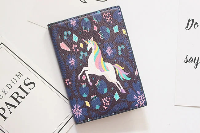 Cute Unicorn Girls Travel Abroad Passport Protection Set Waterproof Passport Holder Card Wallet