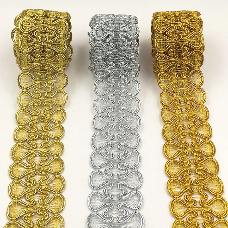 5m/lot Lace Trim Fabric Sewing Lace Gold Silver