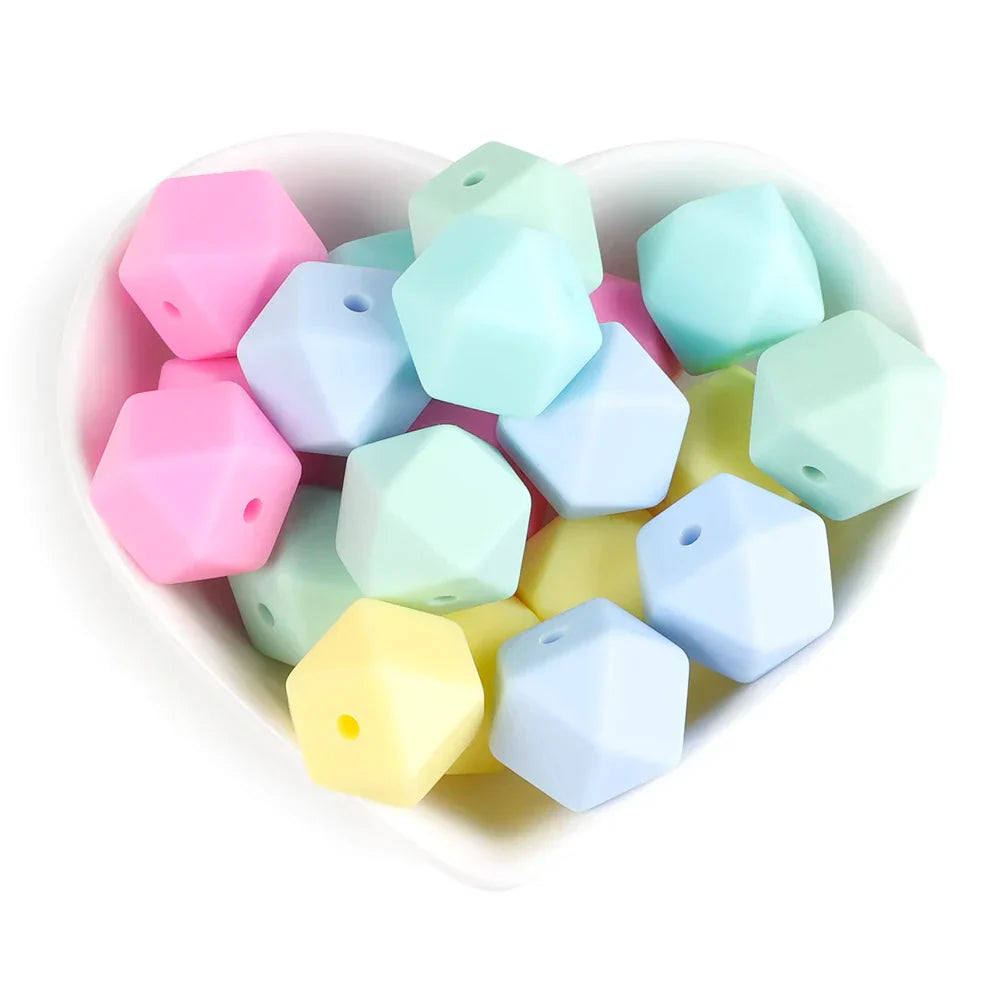 Joepada 100Pcs 14mm Hexagon Silicone Beads Food grade
