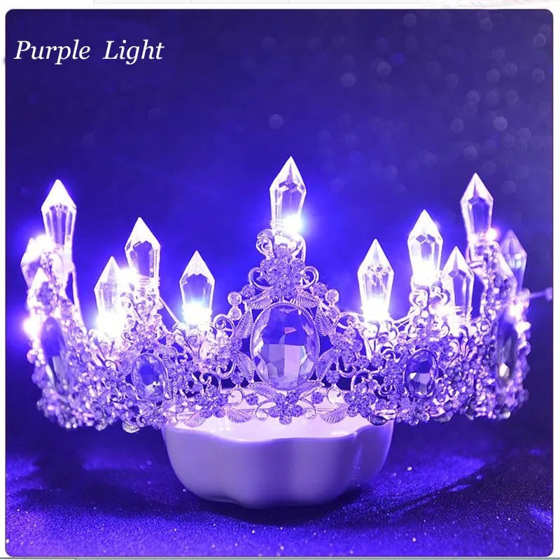 LED Light Crystal Crown Tiaras for Bride Women