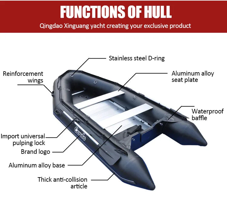 CANDO 1.2MM Thick Assault Boat Fishing Black Inflatable