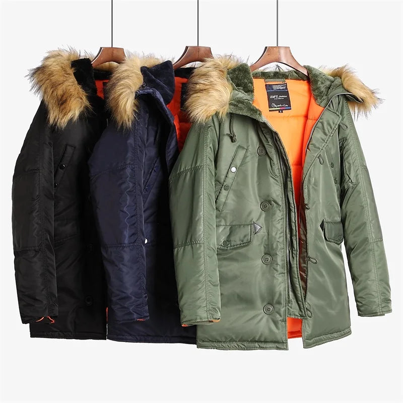 N-3B Winter ALASKA Coat Men Fur Hood Slim
