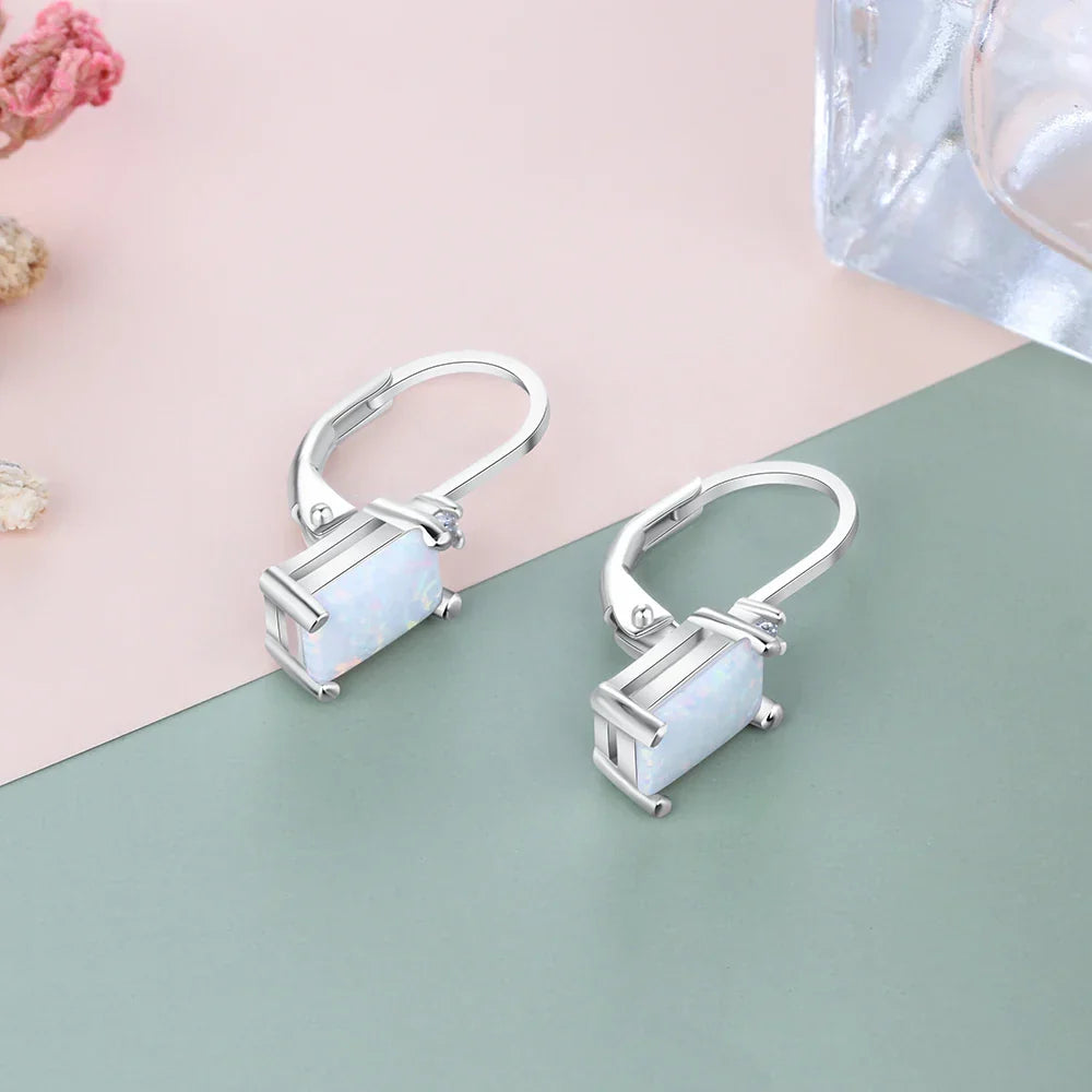 Geometric 925 Sterling Silver Hoop Earrings Rectangular Created