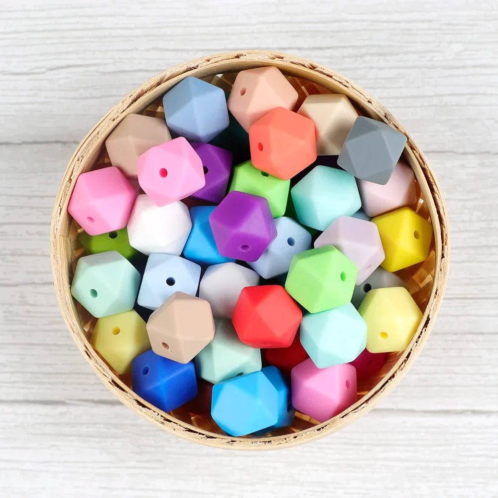 Joepada 100Pcs 14mm Hexagon Silicone Beads Food grade