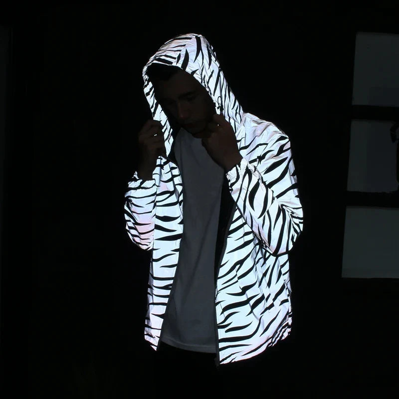 New Men Leopard zebra reflective Night shining Hooded