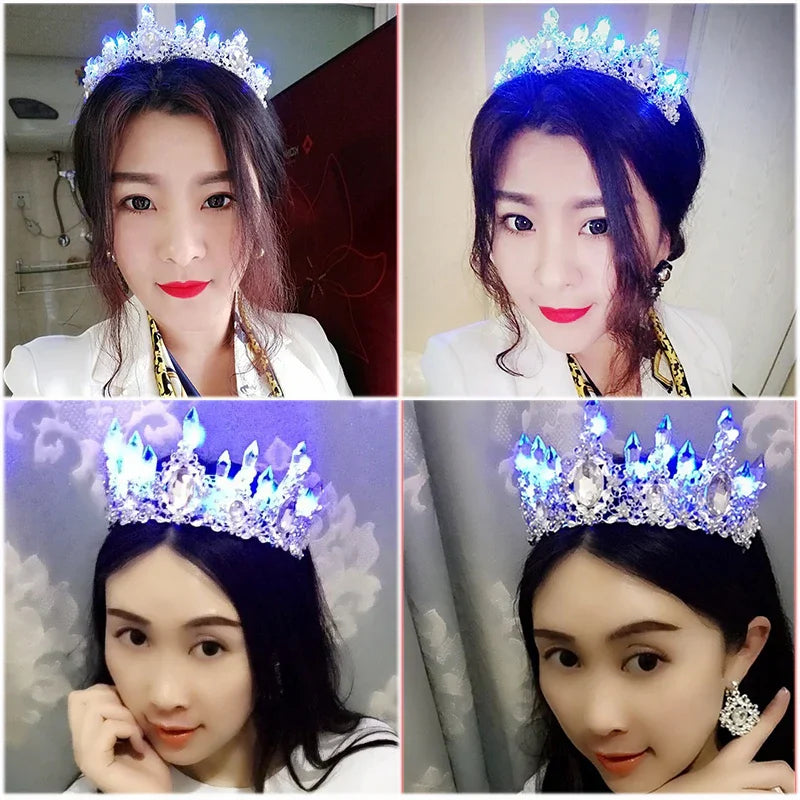 LED Light Crystal Crown Tiaras for Bride Women