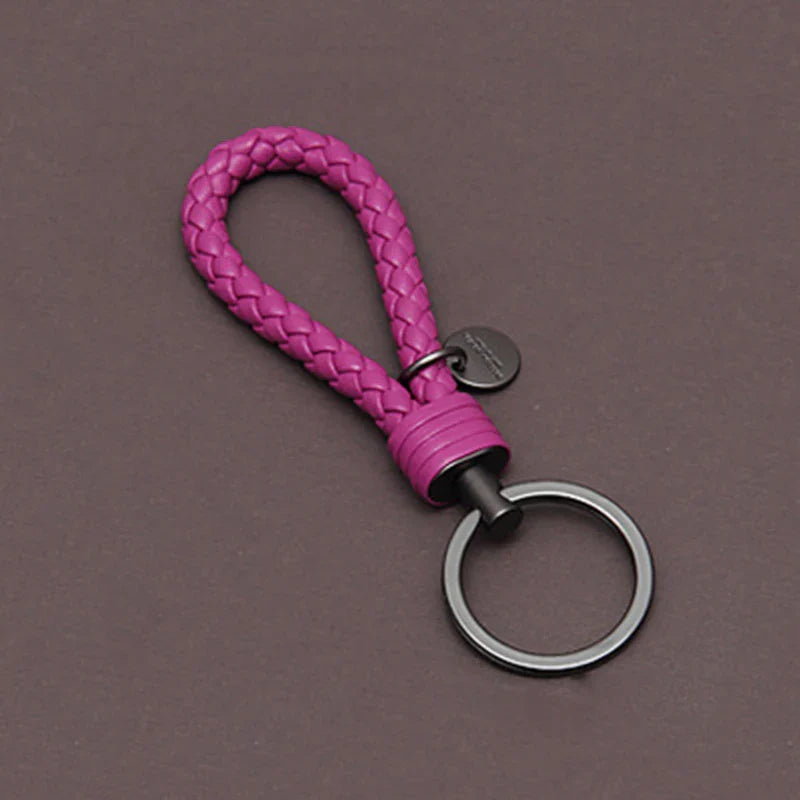 Handmade Braid Real Sheepskin Leather Woven Rope Keychain