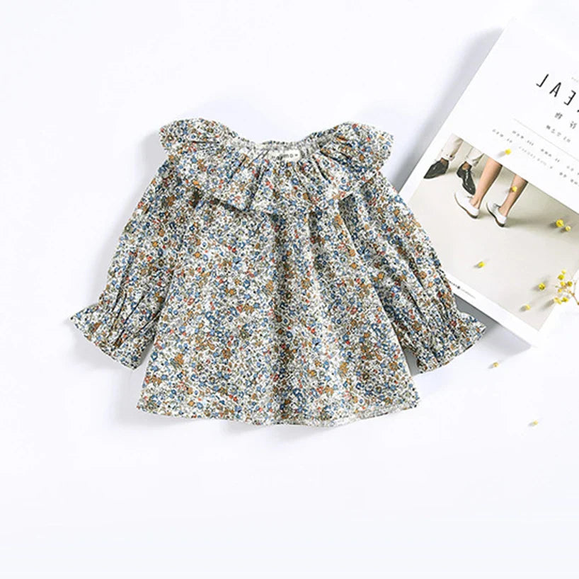 Sweet Ruffles Lace Collar Shirt for Girls Cotton