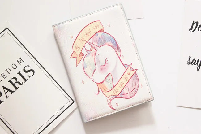 Cute Unicorn Girls Travel Abroad Passport Protection Set Waterproof Passport Holder Card Wallet