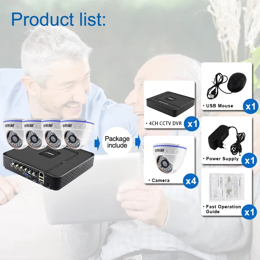CCTV 4CH Hybrid DVR Video Surveillance System 720P