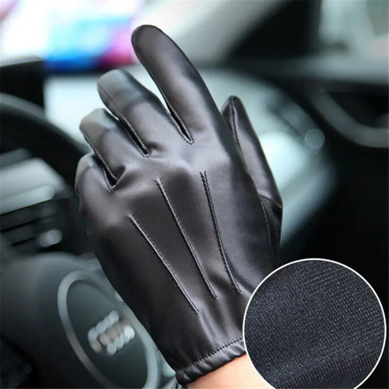 Long Keeper Fashion Black PU Leather Gloves Male