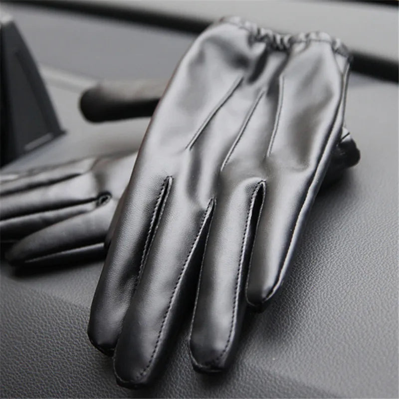 Long Keeper Fashion Black PU Leather Gloves Male