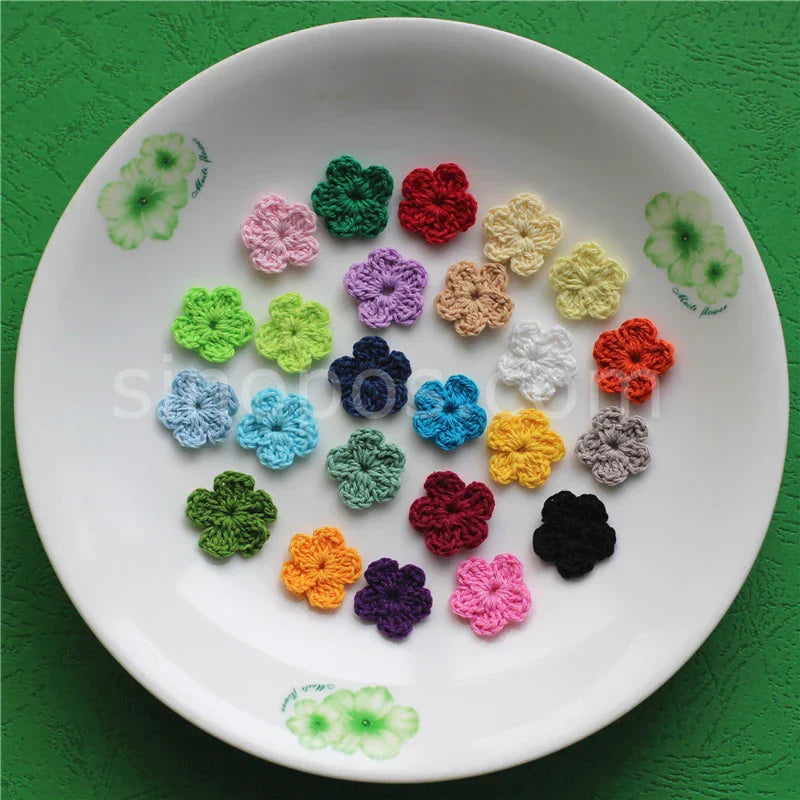 100 Colorfull Handmade Cotton Crochet Flowers, quilt scrapbooking