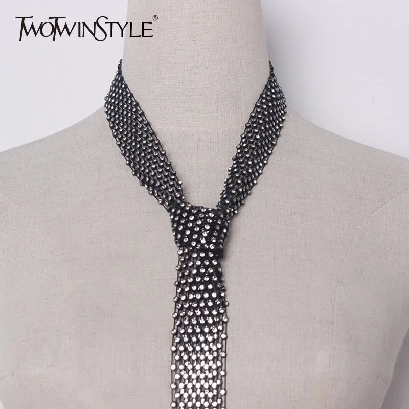 TWOTWINSTYLE Tie Necklace With Scarf For Women Diamonds
