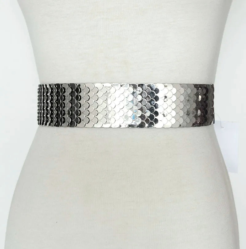 4.5cm Wide Elastic Black Belt Gold Metal Fish