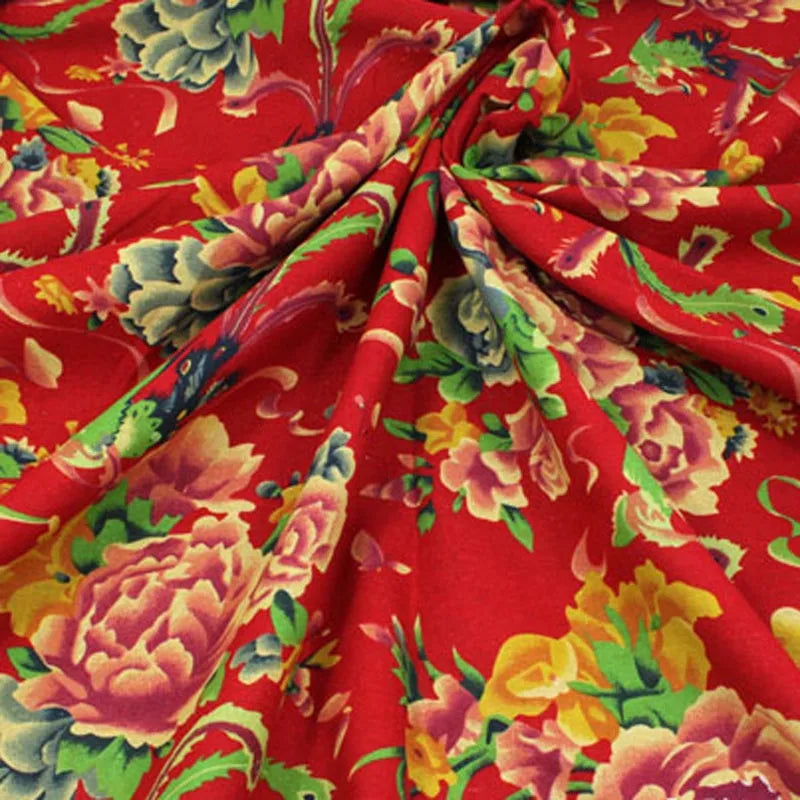 cottonlinen printed fabric chinese traditional Phoenix Peony flower