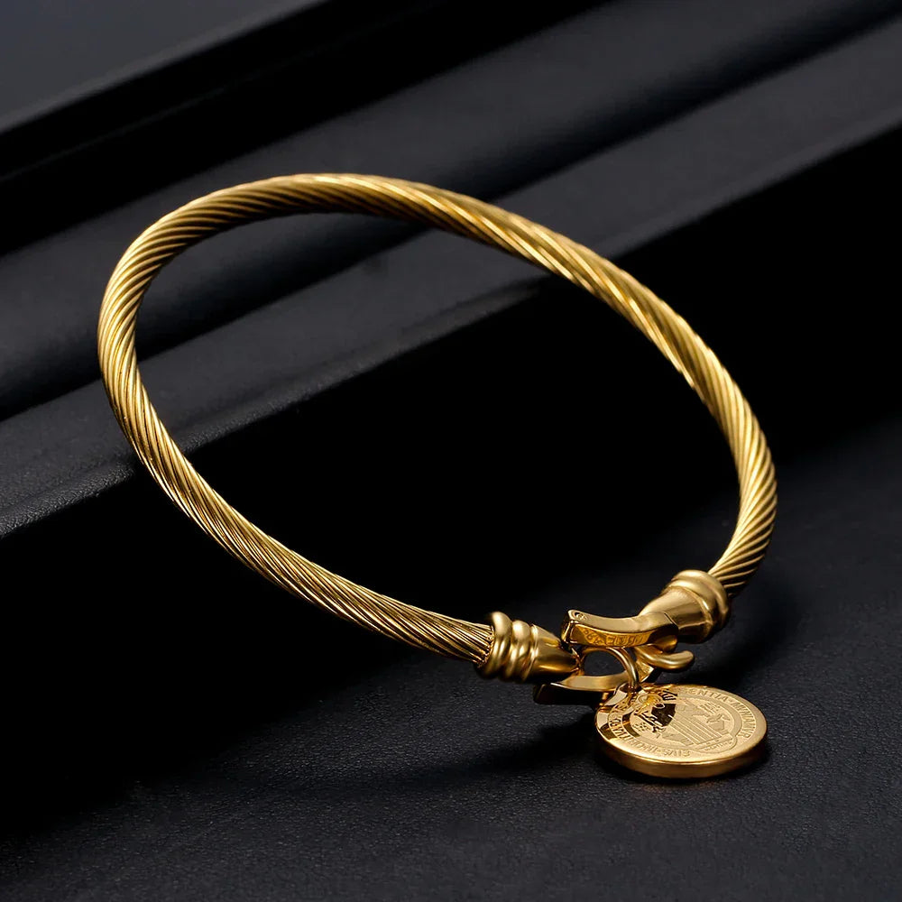Fashion Cuff Bracelet Bangles With Saint Benedict Charm