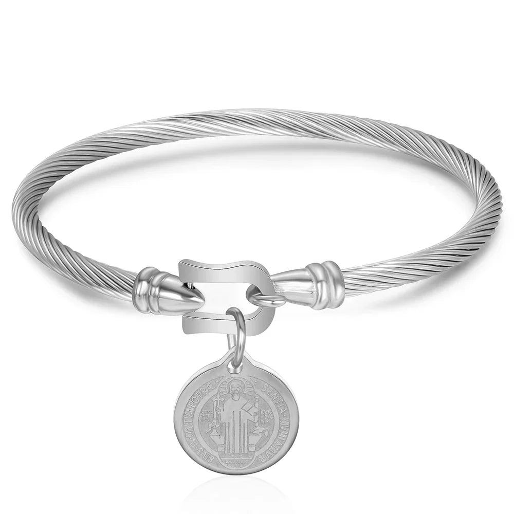 Fashion Cuff Bracelet Bangles With Saint Benedict Charm