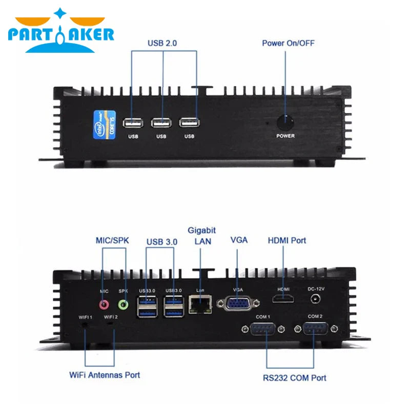 Partaker I3 Rugged Fanless Barebone Mini PC Core