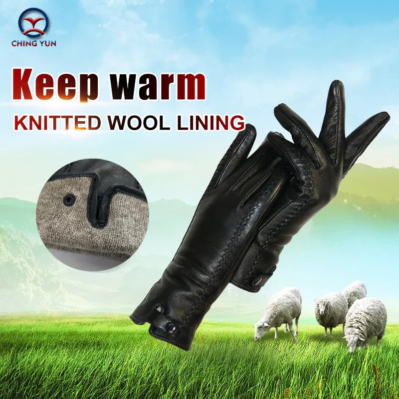 New Women's Gloves Genuine Leather Winter Warm Fluff