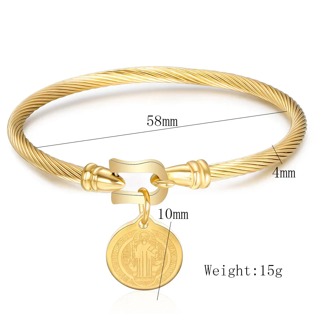 Fashion Cuff Bracelet Bangles With Saint Benedict Charm