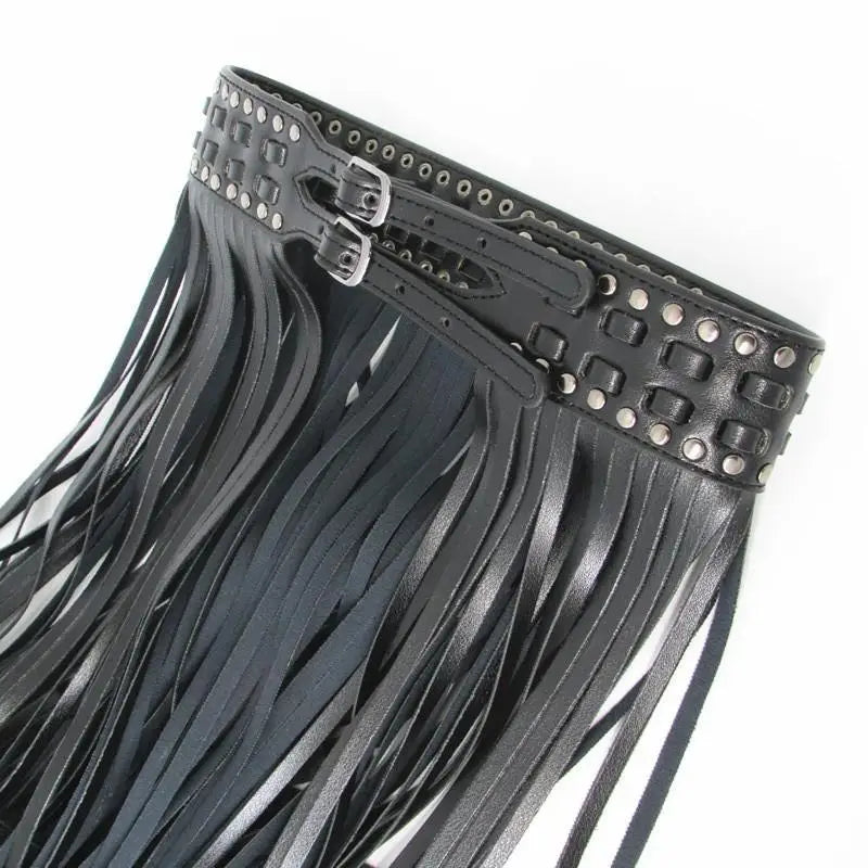 Sexy Long Fringe Leather Belts Black Designer Ceinture