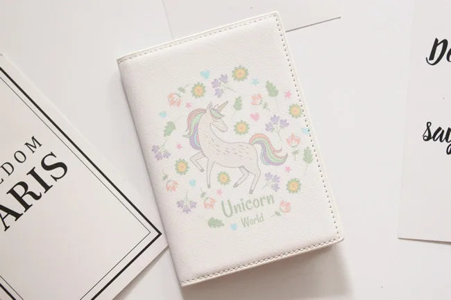 Cute Unicorn Girls Travel Abroad Passport Protection Set Waterproof Passport Holder Card Wallet