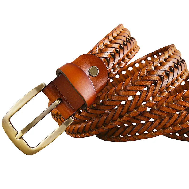 Luxury Genuine leather braided belt man Fashion men