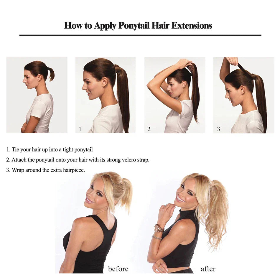 Straight Human Hair Ponytail Wrap Around Horsetail Clips-In