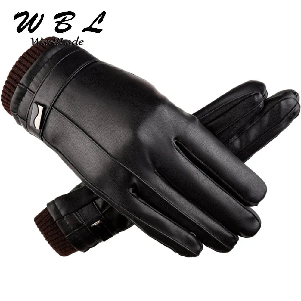 Men's Luxurious PU Leather Winter Driving Warm Gloves